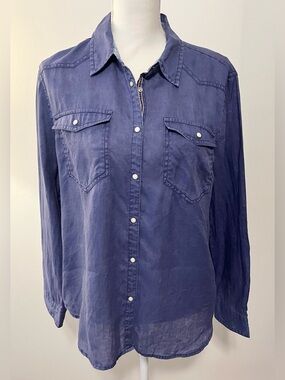 Sundance Willow Western Style 100% Linen Pearl Snap Shirt. Denim Blue Sz M